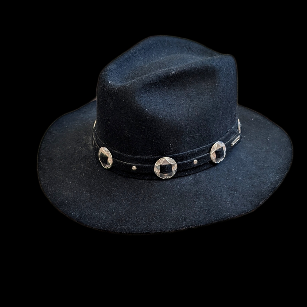 Vintage Black Wool Cowboy Hat with Silver Accents